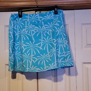 Lulu-B Teal Skirt with White Leaf Design